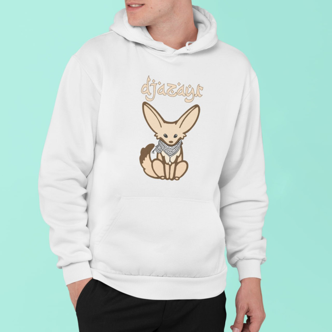 Sweat Fennec avec Keffieh Palestinien (blanc)